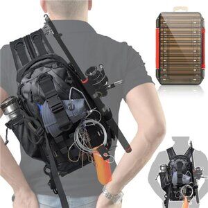 Fishing Backpack, Fishing Bag with Tackle Box, Compact Fishing Tackle